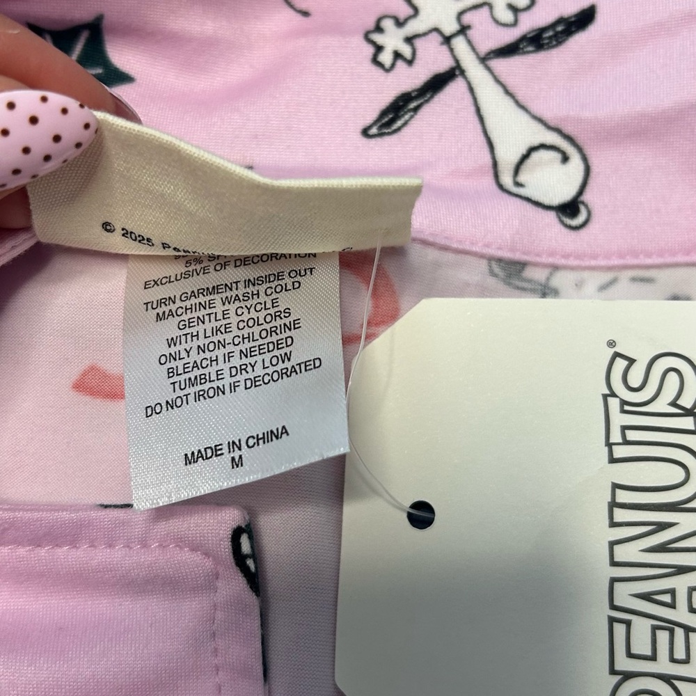 Peanuts Pink Snoopy Holiday Pajama Set with Candy Cane & Holly Print - Picture 2 of 2